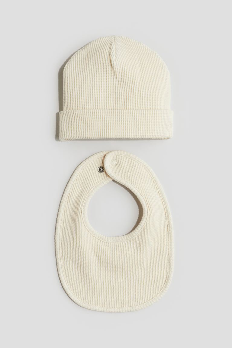  Waffled beanie and bib set(2-piece)